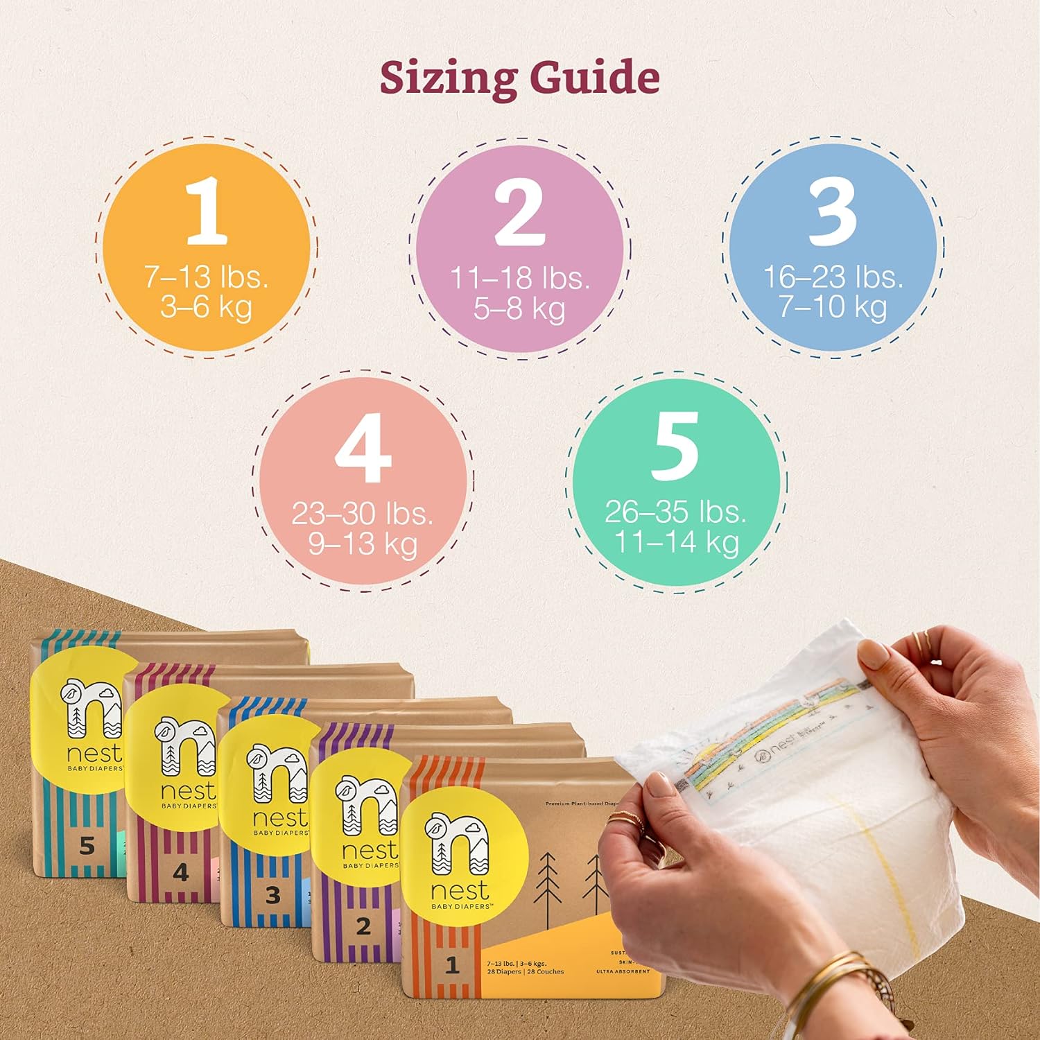 Nest Baby Diapers, Size 1, 7-13 lbs. (28 Count) Disposable Premium Diapers for Newborn Babies, Gentle Plant-Based Materials, Fragrance-Free - Image 5
